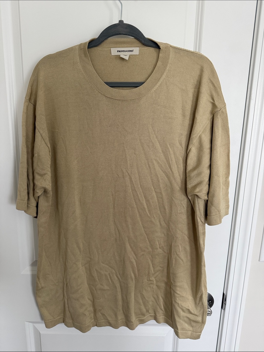 Pronto Uomo Men's Tan Silk Short Sleeve Crewneck Tee